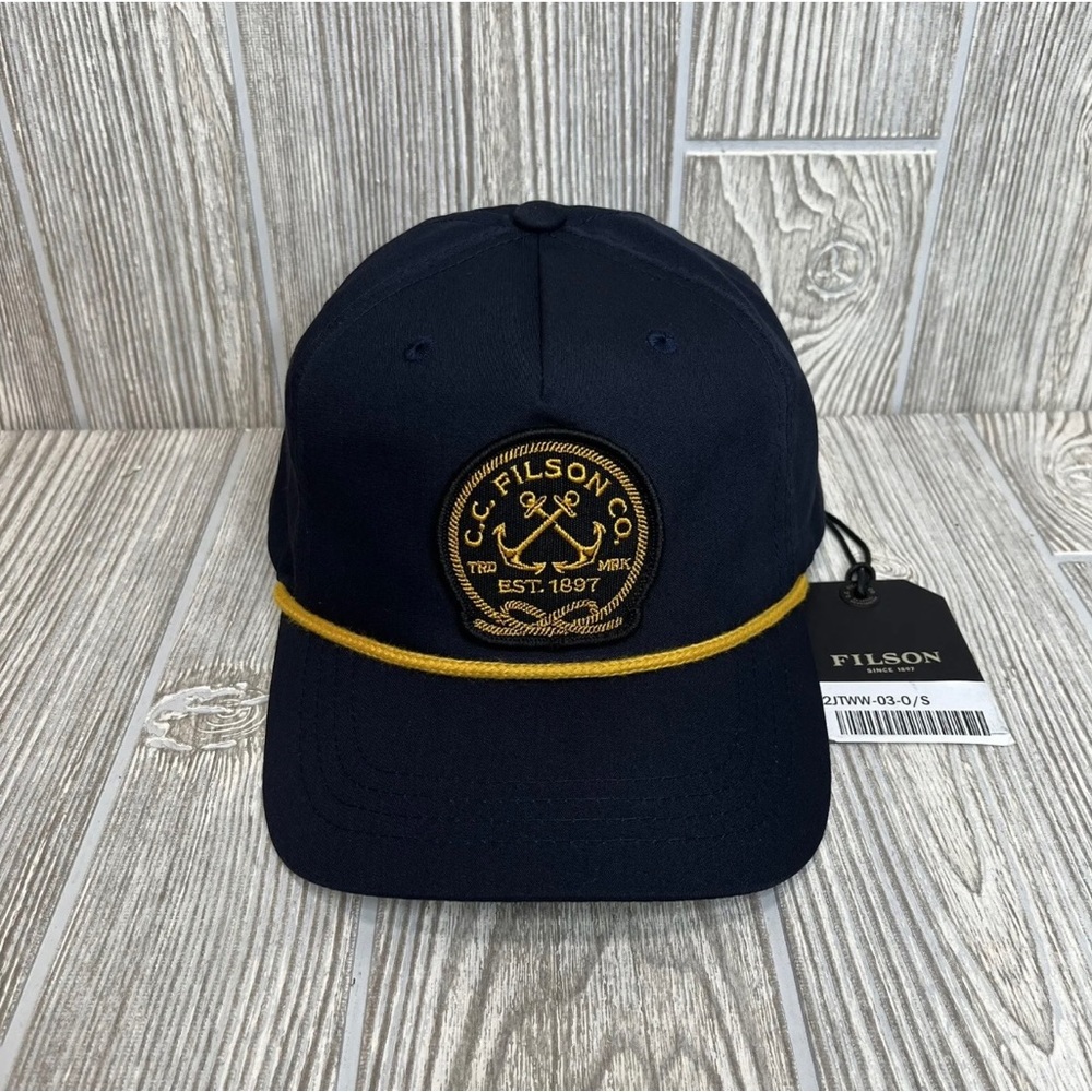 FILSON Men's Rope Trucker Navy Blue Anchor Nautical Patch Snapback Hat Cap NEW